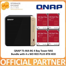 QNAP TS-464 4 Bay Tower NAS Bundle with 4 x 8TB WD Red Plus NAS Hard Disk. Singapore Local Warranty 3 Years
